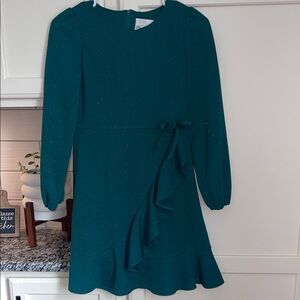 Teal Sparkle Long-Sleeve Ruffle Dress